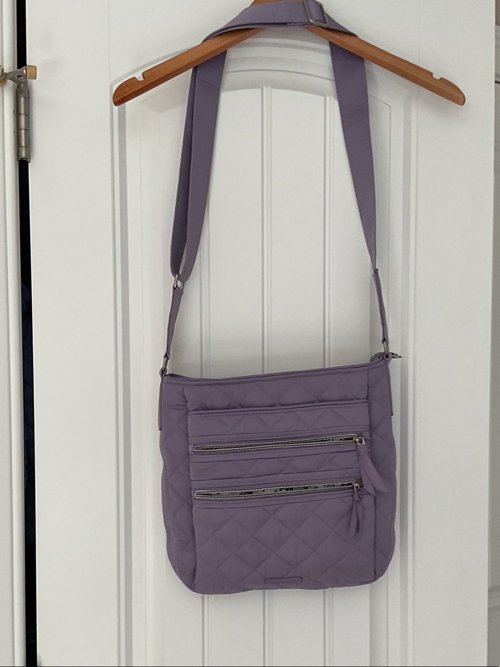 Vera Bradley Quilted Lavender Crossbody with Dual Zip Pockets